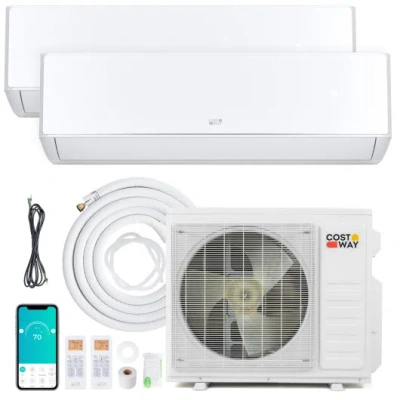Costway X-pro 27000 Btu 2 Zone 24 Seer2 Mini Split Ac With Heat Pump-9k + 18k In Multi
