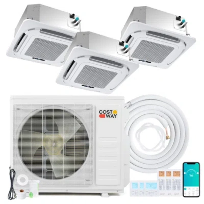 Costway X-pro 27000 Btu 3 Zone 24 Seer2 Ceiling Cassette Mini Split Ac-9k + 9k + 18k In White