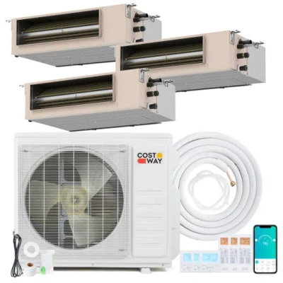 Costway X-pro 27000 Btu 3 Zone 24 Seer2 Concealed Ducted Mini Split Ac-9k + 9k + 18k In White