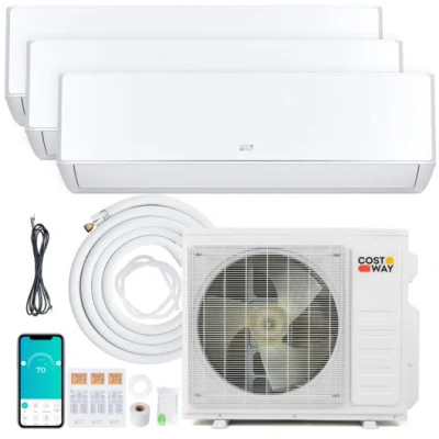 Costway X-pro 27000 Btu 3 Zone 24 Seer2 Mini Split Ac With Heat Pump-9k + 9k + 9k In White