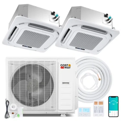 Costway X-pro 35000 Btu 2 Zone 22.5 Seer2 Ceiling Cassette Mini Split Ac-12k + 18k In Silver
