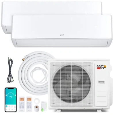 Costway X-pro 35000 Btu 2 Zone 22.5 Seer2 Mini Split Ac With Heat Pump-12k + 12k In White