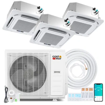 Costway X-pro 35000 Btu 3 Zone 22.5 Seer2 Ceiling Cassette Mini Split Ac-9k + 9k + 18k In White
