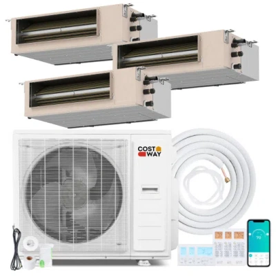 Costway X-pro 35000 Btu 3 Zone 22.5 Seer2 Concealed Ducted Mini Split Ac-12k + 12k + 24k In White