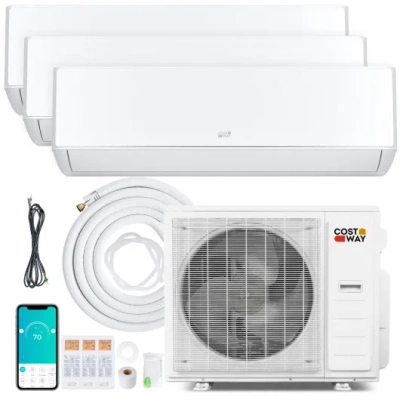 Costway X-pro 35000 Btu 3 Zone 22.5 Seer2 Mini Split Ac With Heat Pump-9k + 9k + 18k In White