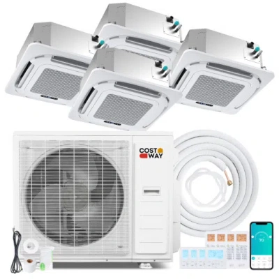 Costway X-pro 35000 Btu 4 Zone 22.5 Seer2 Ceiling Cassette Mini Split Ac-9k + 9k + 12k + 18k In White