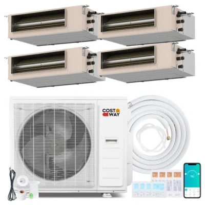 Costway X-pro 35000 Btu 4 Zone 22.5 Seer2 Concealed Ducted Mini Split-9k + 12k + 12k + 12k In Gray