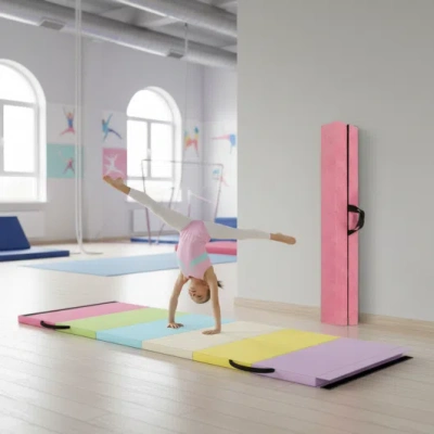 Costway Yoga Set: Gymnastics Mat+folding Gymnastics Balance Beam In Gray
