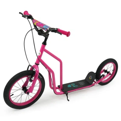 Costway Youth Scooter With Adjustable Handlebar And 16/14-inch Inflatable Wheels For Age 8+ Years Old-pink In Multi