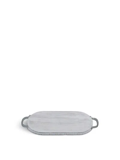 Cosy Home Beaded Mango Oval Platter Large With Metal Handle In White