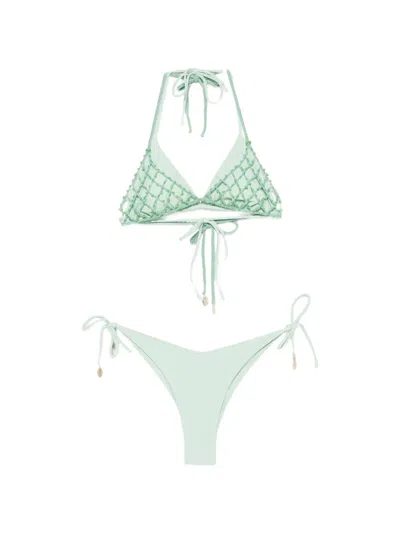 Cotazur Bead-embellished Crochet Bikini In Green