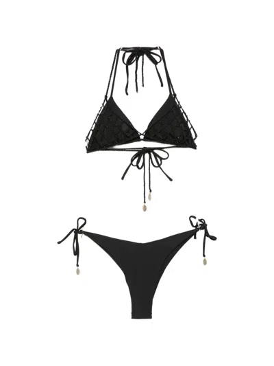 Cotazur Bead-embellished Side-tie Bikini In Black