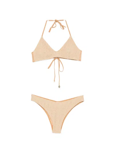 Cotazur Crochet-knit Halterneck Bikini In Neutral