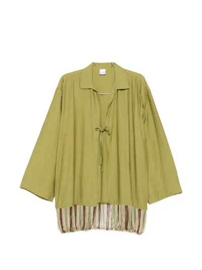 Cotazur Fringe-trim Front-tie Shirt In Green