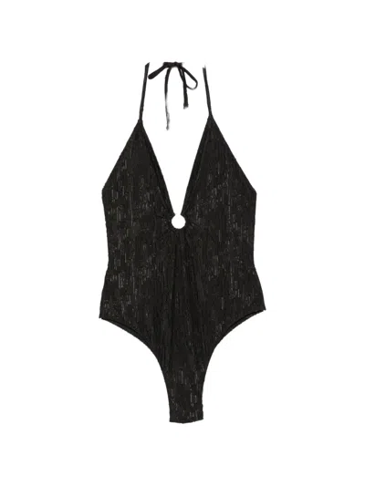 Cotazur Halterneck Textured-finish Swimsuit In Black