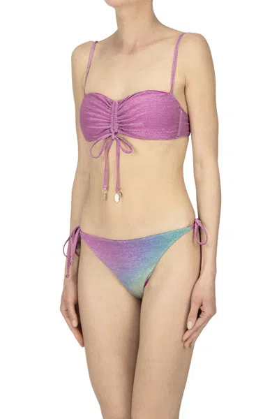 Cotazur Lamè Fabric Bandeau Bikini In Pink
