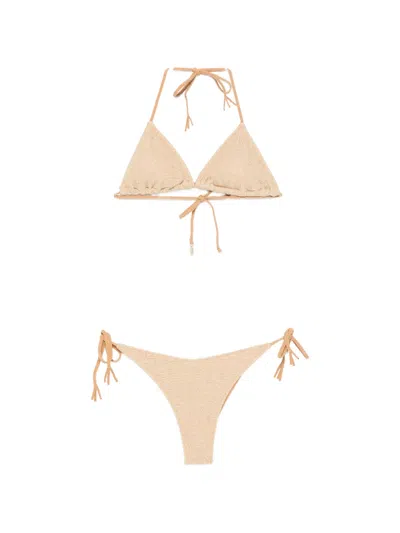 Cotazur Metallic-effect Triangle Bikini In Neutral