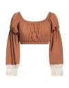 Cotazur Woman Top Camel Size S Viscose, Nylon In Beige