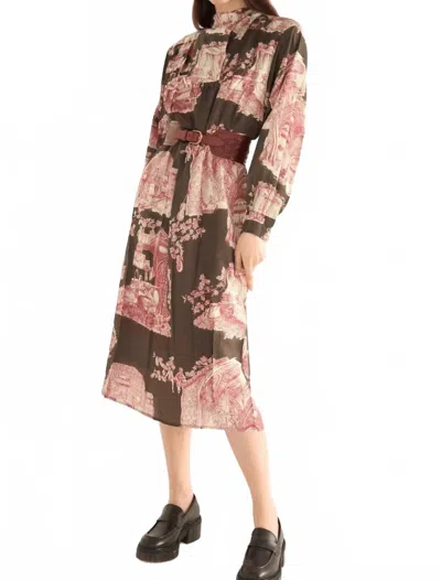 Cotélac Heart Strings Midi Dress In Brown Pink In Multi