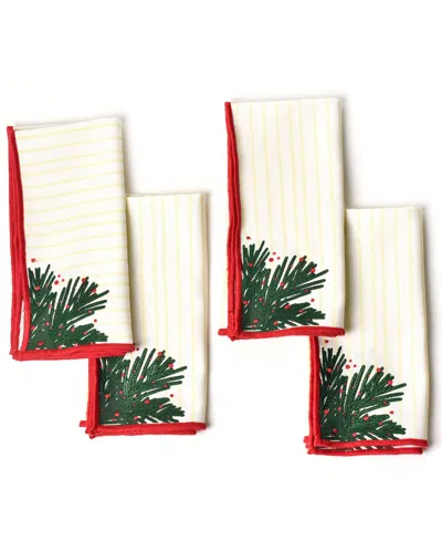 Coton Colors By Laura Johnson Balsam And Berry Napkin Set/4 In Green And Red