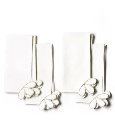 Coton Colors By Laura Johnson Deco Gold Corner Trim Napkin Set/4 In White And Gold