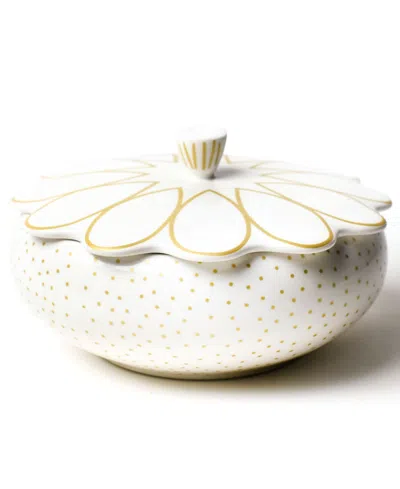 Coton Colors By Laura Johnson Deco Gold Scallop Covered Bowl In White And Gold