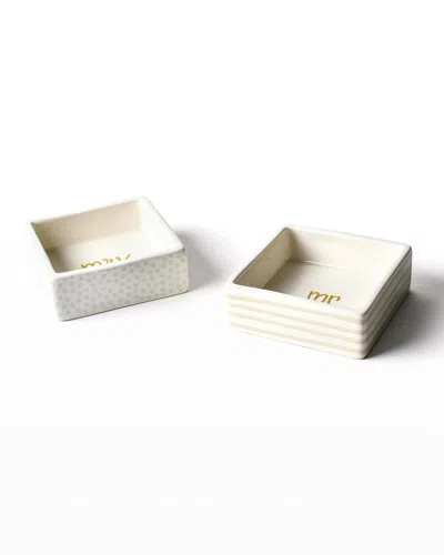 Coton Colors Mr. & Mrs. Square Trinket Bowls, Set Of 2 In White