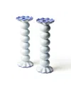 Coton Colors Signature Large Knobbed Candle Holder With Ruffle, Set Of 2 In Smoke