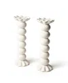 Coton Colors Signature Large Knobbed Candle Holder With Ruffle, Set Of 2 In White