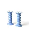 Coton Colors Signature Medium Knobbed Candle Holder With Ruffle, Set Of 2 In Blue