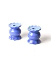 Coton Colors Signature Small Knob Candle Holder With Ruffle, Set Of 2 In Blue