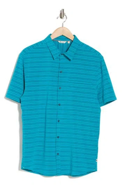Cotopaxi Cambio Stripe Stretch Short Sleeve Button-up Shirt In Mineral Blue Stripes