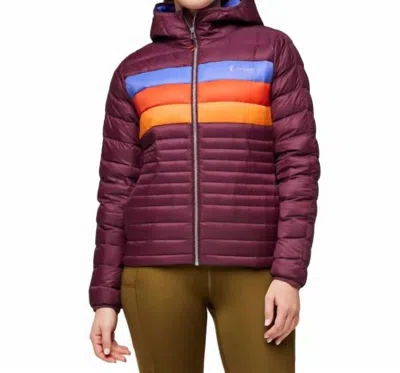 Cotopaxi Fuego Down Hooded Jacket - Plus Size In Wine Stripes In Brown