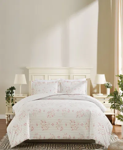 Cottage Classics Emma Floral 3-piece Duvet Cover Set, Full/queen In Pink