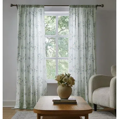 Cottage Classics Emma Floral Rod Pocket Light-filtering Set Of 2 Curtain Panel In Blue