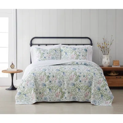 Cottage Classics Field Blue/green/pink Reversible Quilt Set In Blue;green;pink