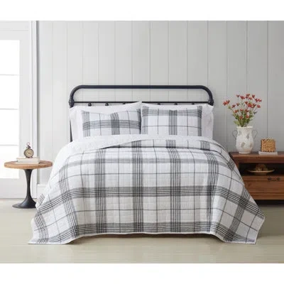 Cottage Classics White/black/gray Standard Cotton Quilt Set Standard Cotton Quilt Set In White,black,gray