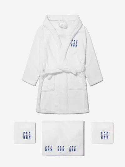 Cotton And Company Baby Boys Organic Guardsmen Muslin Bathrobe And Towel Set 3 - 6 Yrs Blue In White