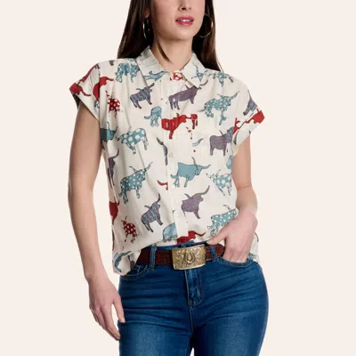 Cotton & Rye Women's Arty Longhorn 2.0 Multicolor Print Shirt