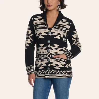 Cotton & Rye Women's Black & Ivory Aztec Print Cardigan