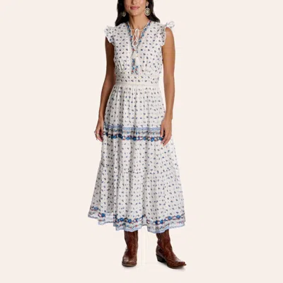 Cotton & Rye Women's Cream Floral Print Flutter Sleeve Tiered Maxi Dress In Gray