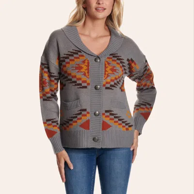 Cotton & Rye Women's Gray Aztec Pattern Button Up Sweater