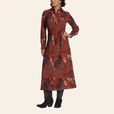 Cotton & Rye Women's Howdy Rust Western Print Dress In Brown