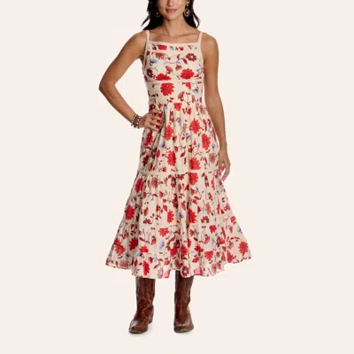 Cotton & Rye Women's Red Floral Print Lace Trim Tiered Maxi Dress In Multi