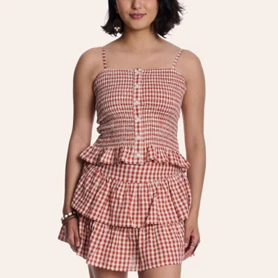 Cotton & Rye Women's Red Gingham Print Smocked Tank Top In Brown
