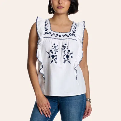 Cotton & Rye Women's White Floral Embroidered Ruffle Tank Top