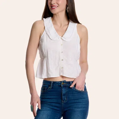 Cotton & Rye Women's White Lace Inset Embroidered Sleeveless Top