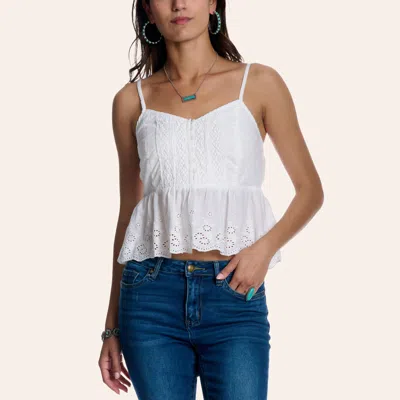 Cotton & Rye Women's White Spaghetti Strap Eyelet Peplum Top