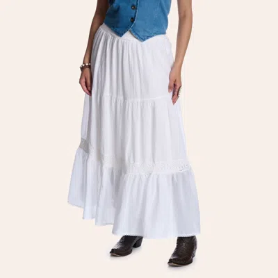 Cotton & Rye Women's White Tiered Lace Trim Maxi Skirt