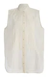 Co Tton-blend Tuxedo Top In Ivory